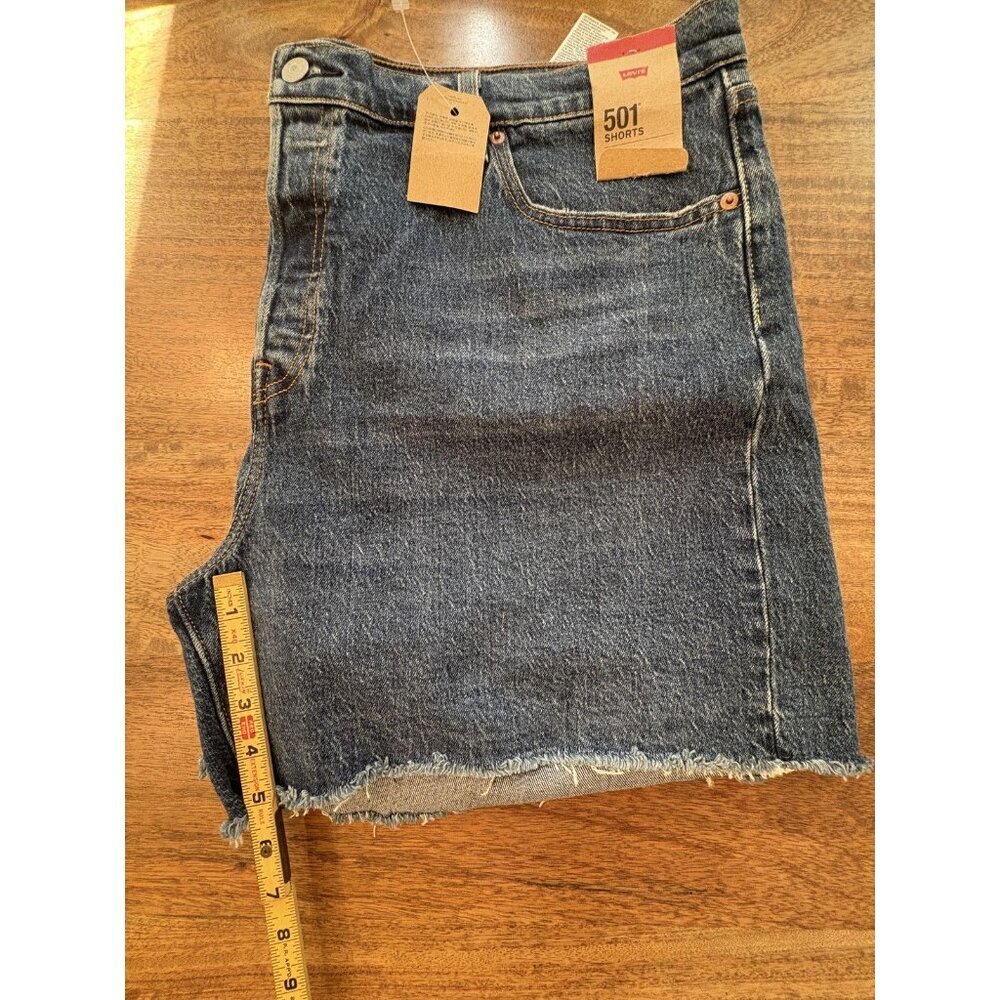Levi's 501 Shorts Womens 20W Blue Denim High Rise Button Fly Cutoff Frayed Hem - Picture 6 of 7